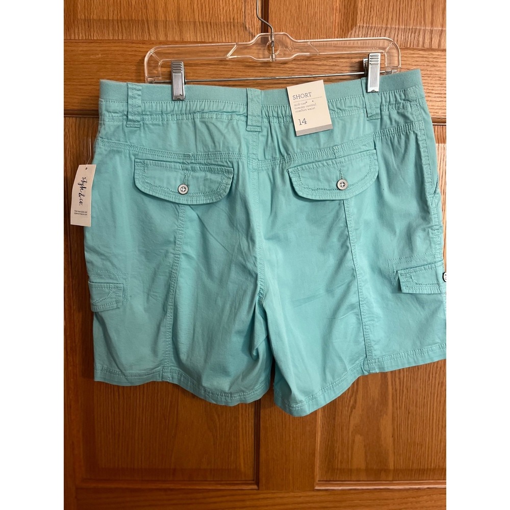 Coastal Utility Casual Style & Co Mid Rise Cargo Shorts Aqua Brook SZ 14 NWT - Picture 5 of 8
